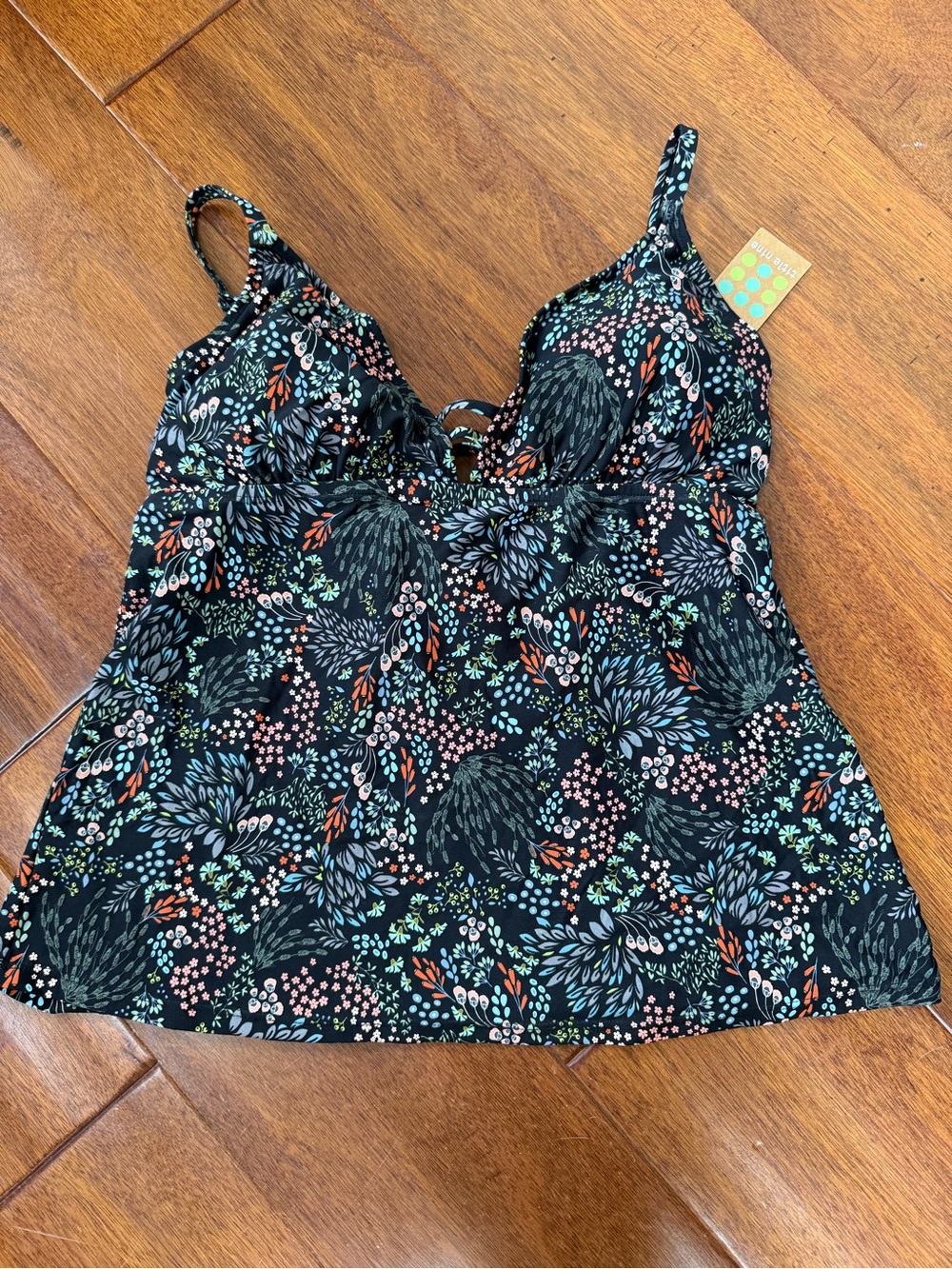 Title Nine Lace-Up Tankini Top in Black